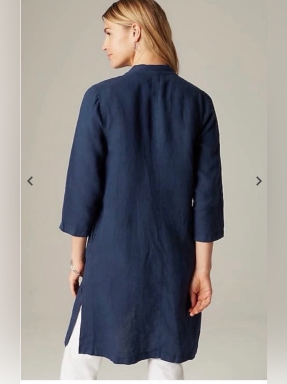 100% Linen Duster Jacket Trench Navy Blue Pockets Coastal Lagenlook M Petite